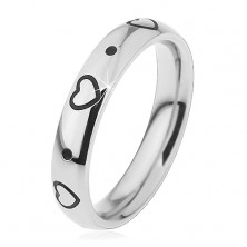 Children's ring made of surgical steel, engraved heart contours and dots