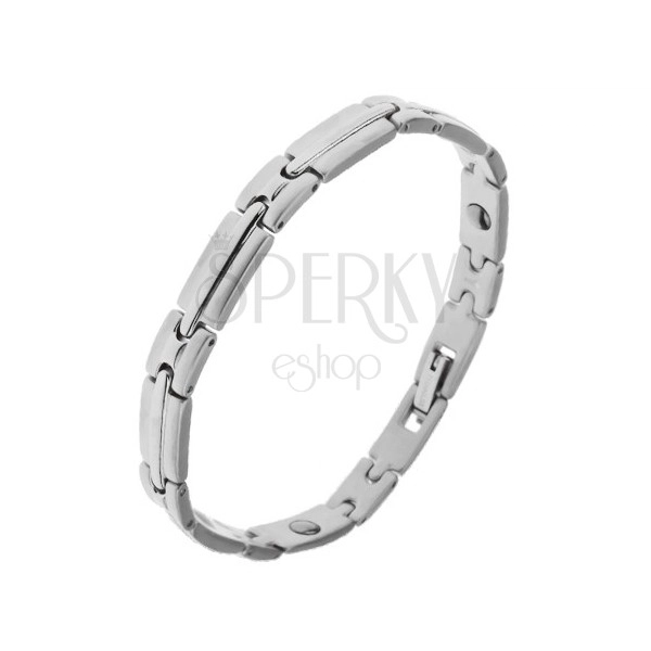 Rhodium plated bracelet made of surgical steel, shiny-matt links with strip in the middle