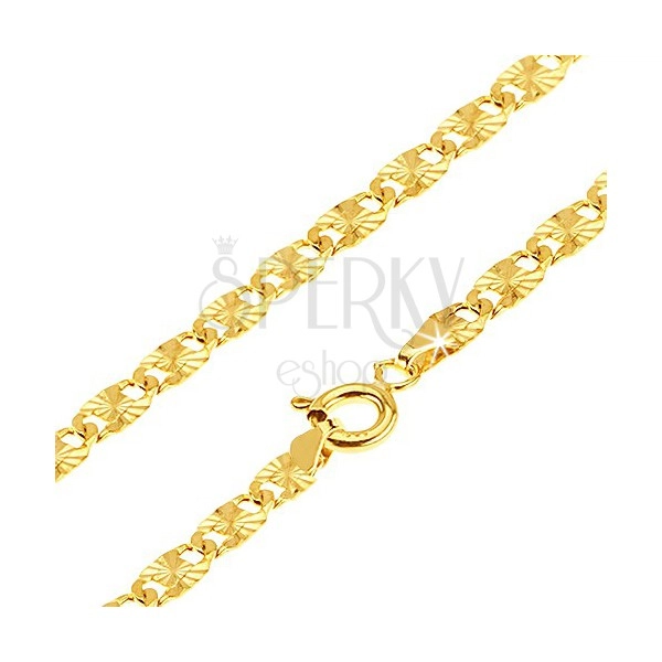 Gold chain 585 - flat oblong links, radial grooves, 540 mm