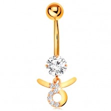 Bellybutton piercing made of yellow 14K gold - clear zircon, symbol of zodiac sign TAURUS
