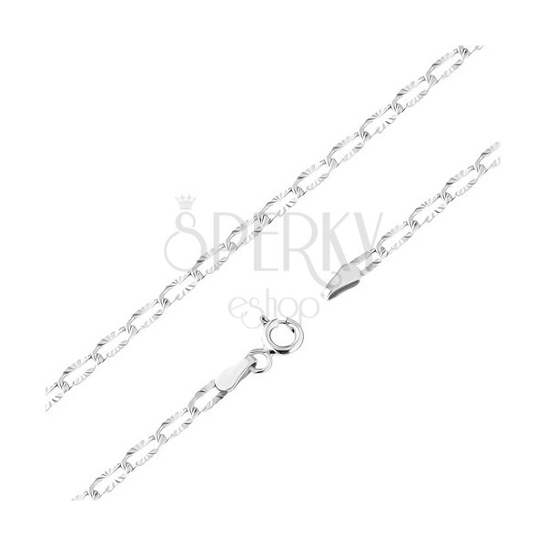 Chain made of white 14K gold - elongated links with radial grooves, 440 mm