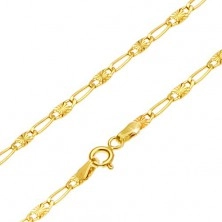 Chain made of yellow 14K gold - long eyelet, link with radial grooves, 440 mm