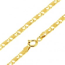 Gold chain 585 - flat oblong grooved links, grid, 450 mm