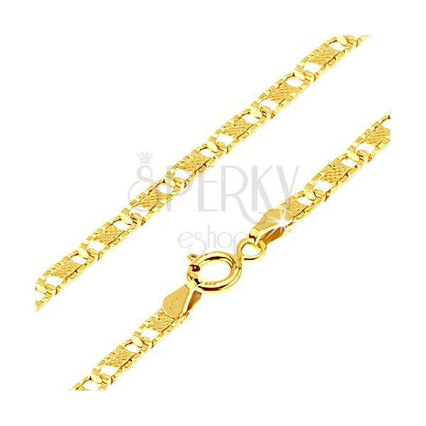 Gold chain 585 - flat oblong grooved links, grid, 450 mm
