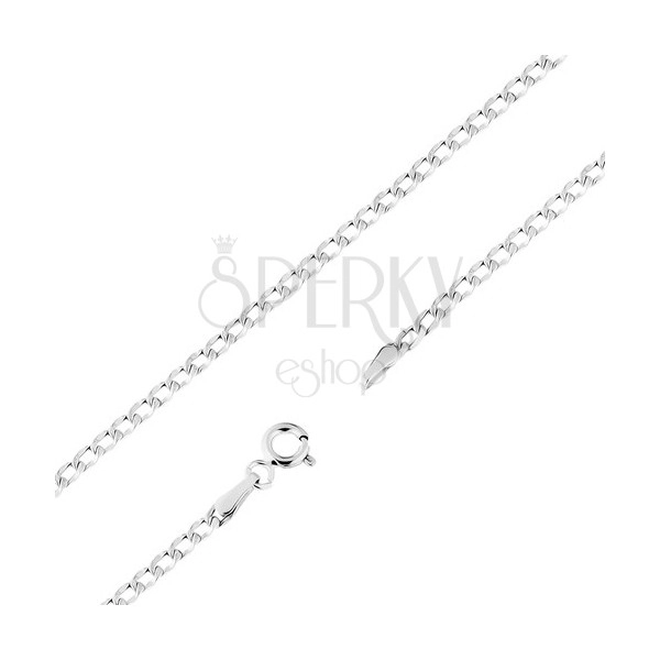 Rhodium-plated gold chain 585 - flat oval links, tiny notches, 490 mm