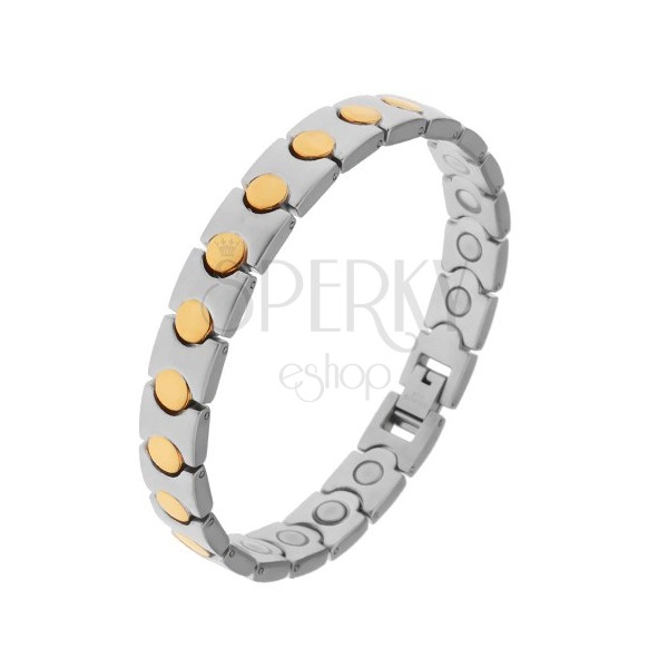 Bicolored bracelet made of surgical steel, circle in gold hue, magnets