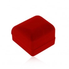 Velvet box for ring or earrings, red colour, bevelled top part