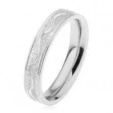 Steel ring in silver colour, sanded strip with shiny wave, 4 mm
