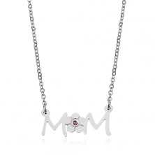 Necklace made of surgical steel - chain and pendant with flower - inscription MOM