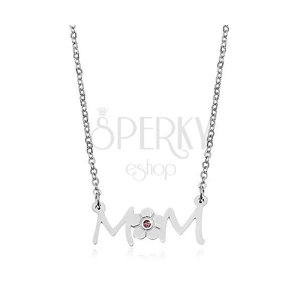 Necklace made of surgical steel - chain and pendant with flower - inscription MOM