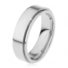 Ring made of surgical steel, raised rotating strip, narrow borders