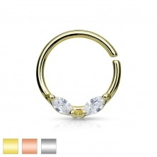 Steel nose piercing, circle, two clear grain zircons, various colours