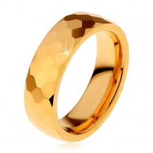 Tungsten band in gold colour, cut shiny hexagons, 6 mm