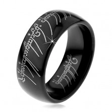 Ring made of tungsten - smooth black ring, The Lord of the Rings motif, 8 mm