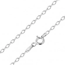 Shiny chain made of white 14K gold, oval links with tiny notches, 450 mm