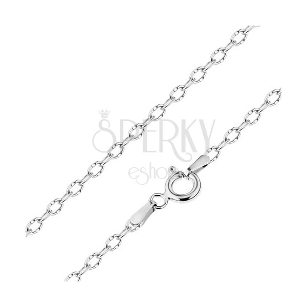 Shiny chain made of white 14K gold, oval links with tiny notches, 540 mm