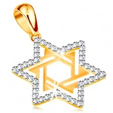 585 gold pendant - Star of David decorated with clear zircons and cutouts
