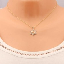 585 gold pendant - Star of David decorated with clear zircons and cutouts