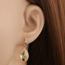 Earrings made of yellow 14K gold - narrow shiny arc, cut yellow Swarovski crystal