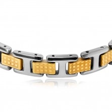 Bicoloured tungsten bracelet - shiny oblong and H-links, magnets