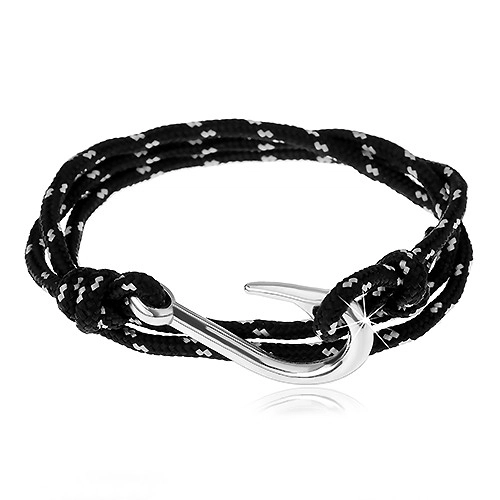 Bracelet for triple wrapping around wrist, black-white string