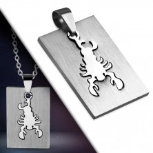 Steel pendant of silver colour - matte token, glossy scorpion