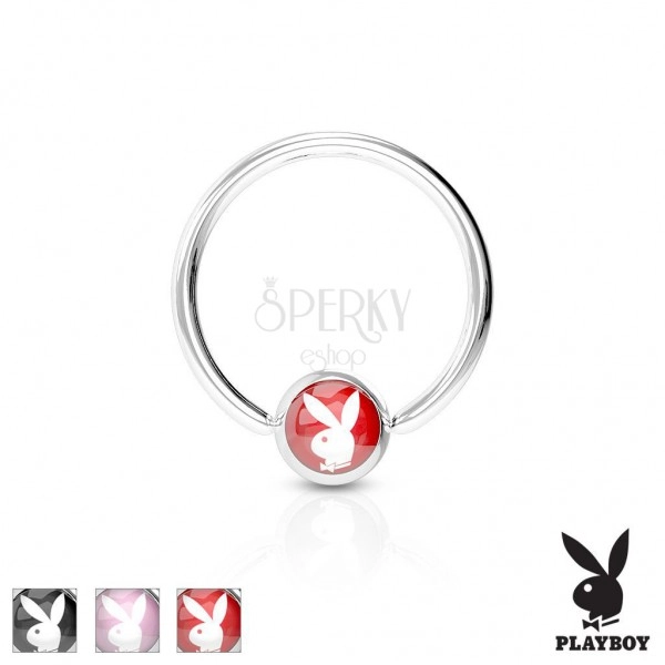 Captive ring made of surgical steel in silver colour, ball with Playboy bunny