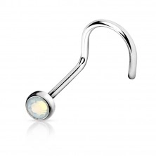 Nose piercing made of 316L steel in silver colour - bent, round coloured opalite