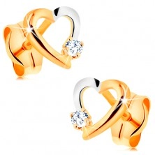 Brilliant earrings made of 14K gold - heart contour with tiny diamond