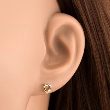 Brilliant earrings made of 14K gold - heart contour with tiny diamond