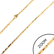 Chain made of 316L steel in gold colour, longer and shorter angular links, 2 mm