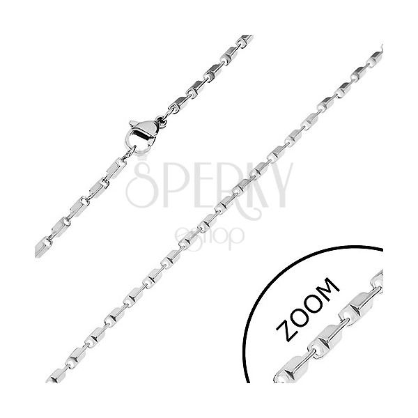 Steel chain in silver hue - shiny bevelled prisms, 2 mm