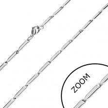 Shiny steel chain, elongated rolls in silver colour, 3 mm