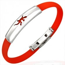 Rubber bracelet - flat, red colour, lizard motif