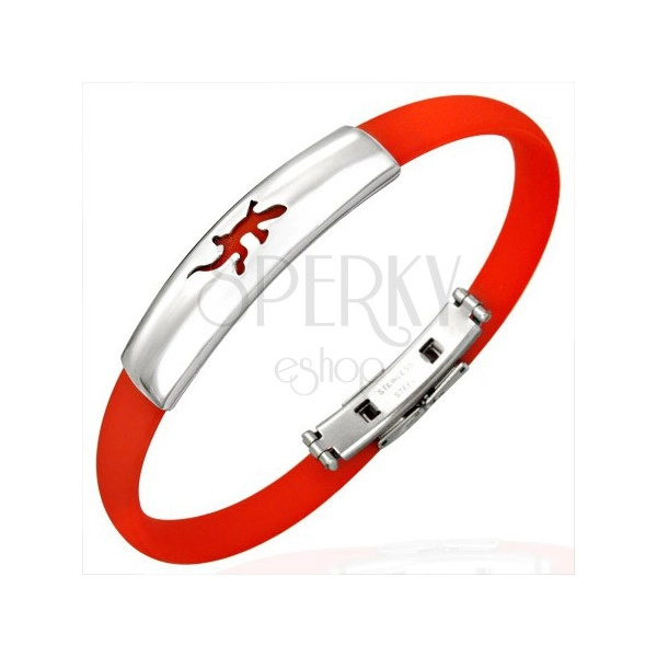 Rubber bracelet - flat, red colour, lizard motif