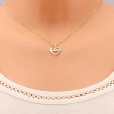 Pendant made of 14K gold - heart contour with inscription in the middle and zircons