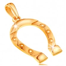 Pendant made of yellow 585 gold, good luck symbol - horseshoe, engraved circles