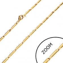 Steel chain in gold hue, shiny elongated rolls, 3 mm