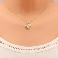 585 gold pendant - protruding heart with shiny and zircon lines