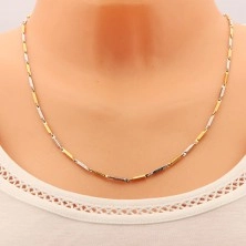 Bicoloured chain made of surgical steel, narrow bevelled prisms with notches, 2 mm 