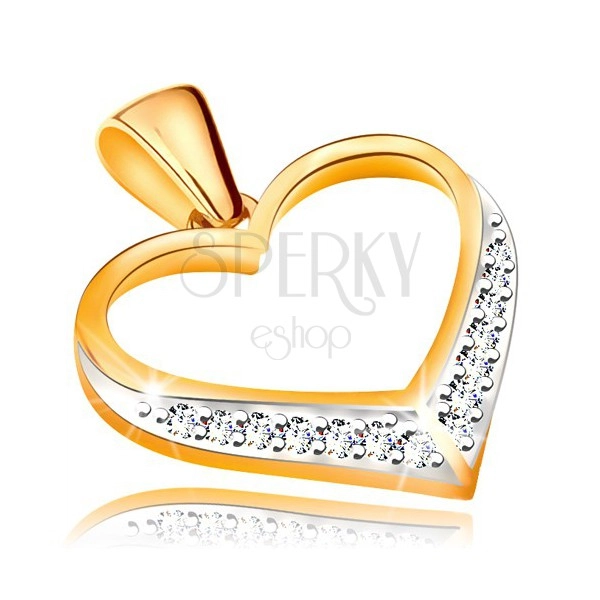 Pendant made of 14K gold - contour of symmetric heart, zircons in the bottom part