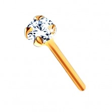 Nose piercing made of yellow 9K gold - glossy clear zircon, 1,5 mm