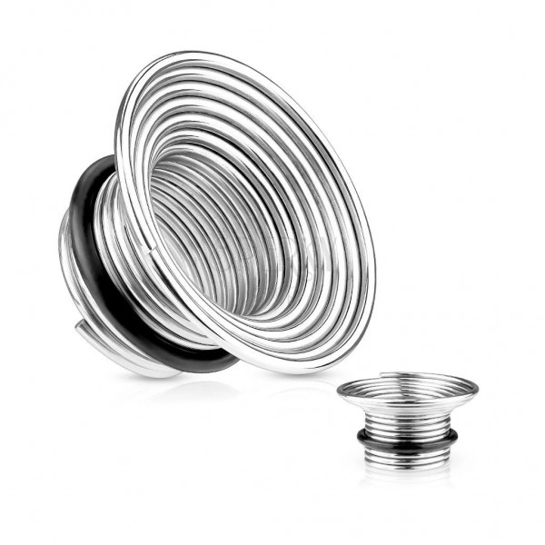 Ear tunnel made of surgical steel, silver colour, spiral with rubber band