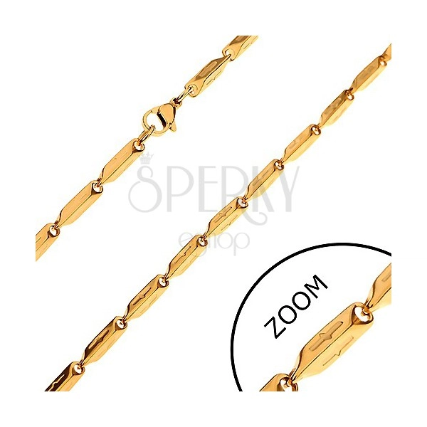 Chain made of surgical steel of gold colour, bevelled beams with notches, 3 mm