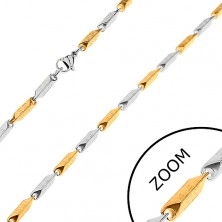 Chain made of 316L, two-coloured slanted links with Greek symbols, 3mm