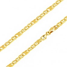 Yellow gold chain 14K, oval eyelets with pin, link with grid, 500 mm