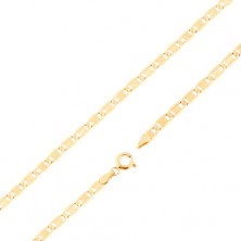 Chain made of yellow 14K gold - larger flat links, notches, oblong, 550 mm