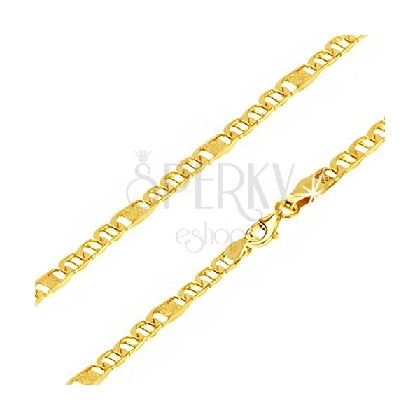 Yellow gold chain 14K, oval eyelets with pin, link with grid, 550 mm