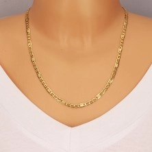 Yellow gold chain 14K, oval eyelets with pin, link with grid, 550 mm