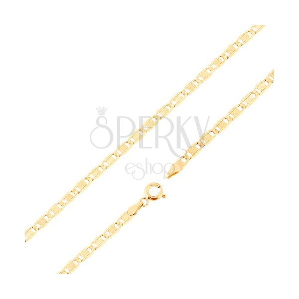 Chain made of yellow 14K gold - larger flat links, notches, oblong, 500 mm